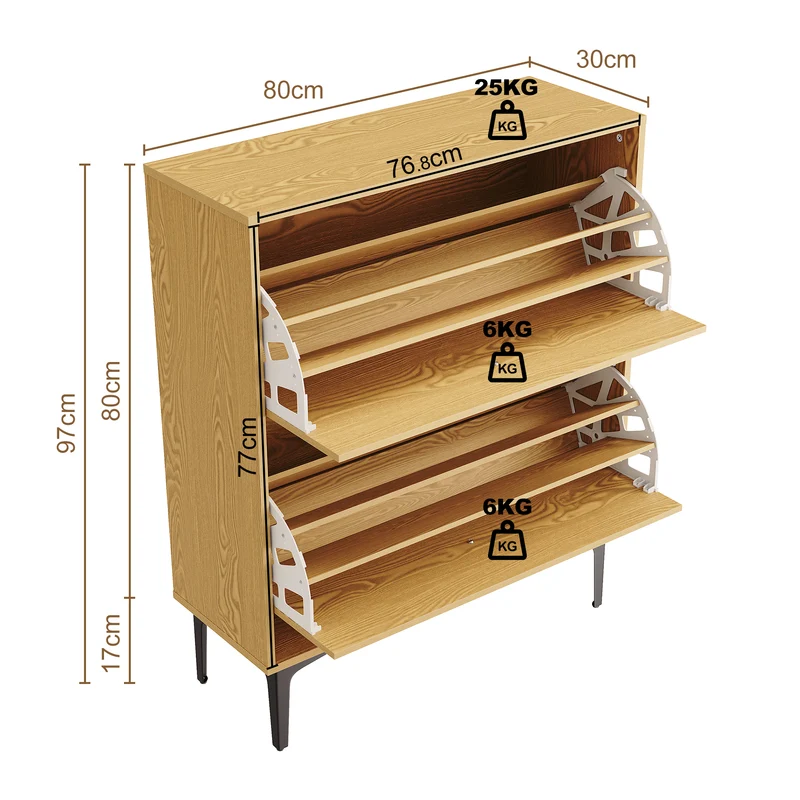 SIRHONA Meuble à chaussures 6 compartiments Commode à chaussures peu encombrante Meubles couleur bois 80x30x95 cm