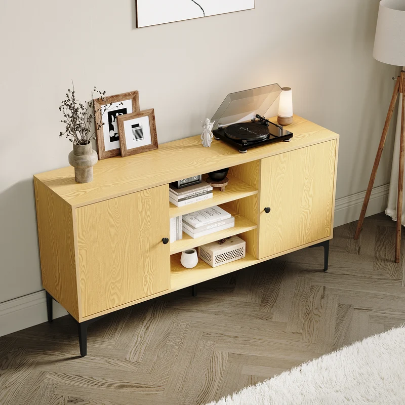 SIRHONA Meuble TV Support télévision Meuble TV style moderne avec porte battante meuble TV couleur imitation bois 140x35x70 cm