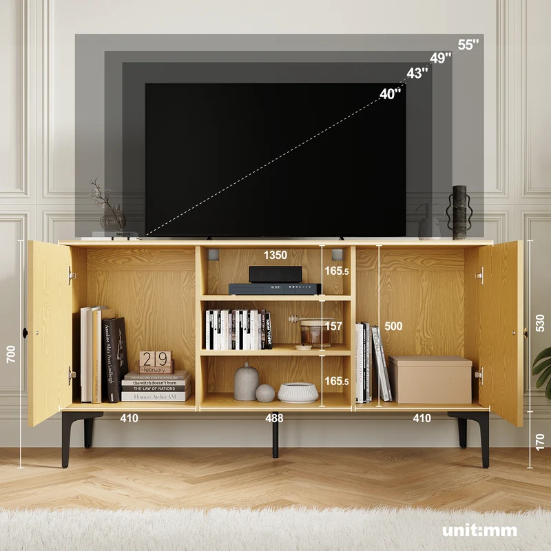 SIRHONA Meuble TV Support télévision Meuble TV style moderne avec porte battante meuble TV couleur imitation bois 140x35x70 cm