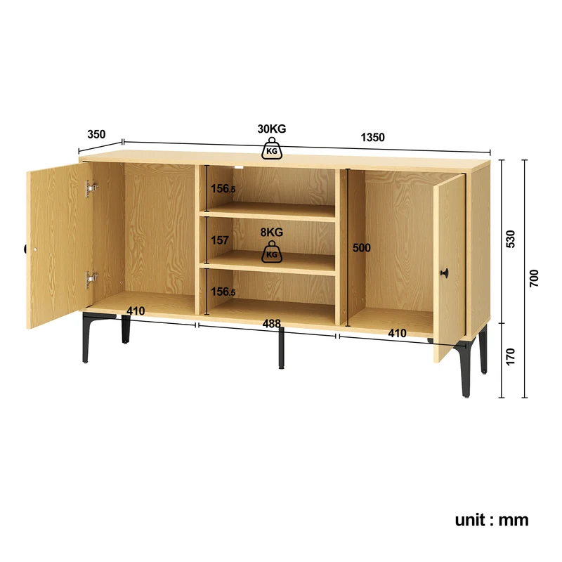 SIRHONA Meuble TV Support télévision Meuble TV style moderne avec porte battante meuble TV couleur imitation bois 140x35x70 cm