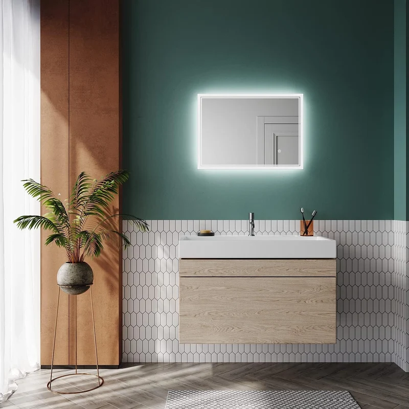 SIRHONA miroir de salle de bain 70x50cm avec éclairage antibuée miroir de salle de bain LED avec interrupteur mural