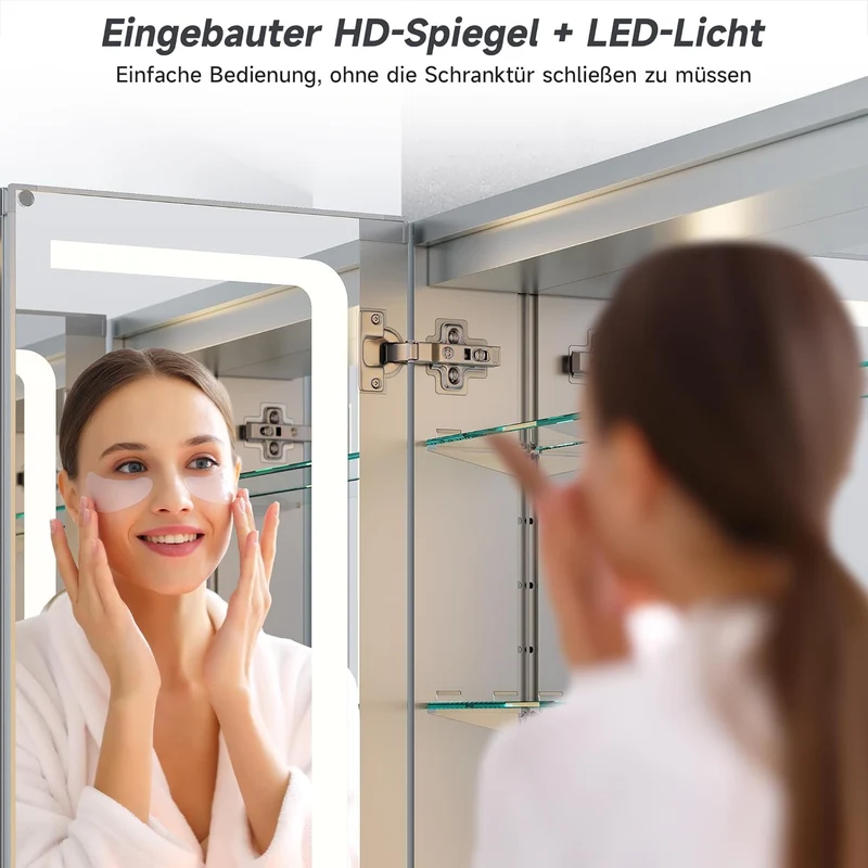 SIRHONA Armoire de salle de bain LED avec éclairage 50 × 70 cm En aluminium anti-buée Charnière sans fil Avec miroir et prise IP44 Waterciht
