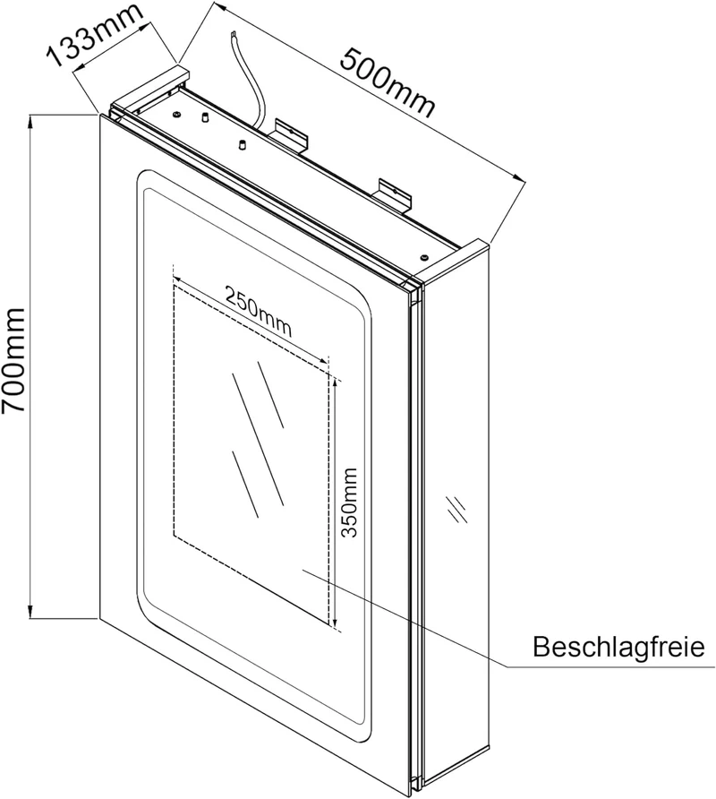 SIRHONA Armoire de salle de bain LED avec éclairage 50 × 70 cm En aluminium anti-buée Charnière sans fil Avec miroir et prise IP44 Waterciht