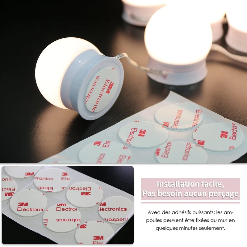 SIRHONA Miroir de courtoisie hollywoodien avec 10 ampoules LED à interrupteur dimmable USB blanc Miroir de courtoisie hollywoodien pour la chambre à coucher