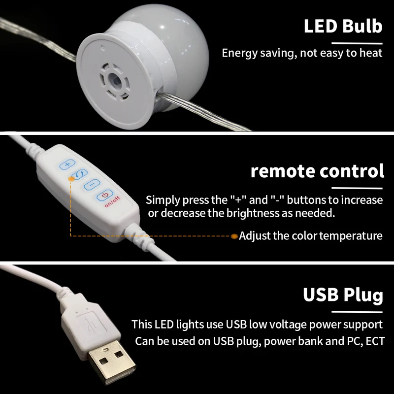 SIRHONA Miroir de courtoisie hollywoodien avec 10 ampoules LED à interrupteur dimmable USB blanc Miroir de courtoisie hollywoodien pour la chambre à coucher