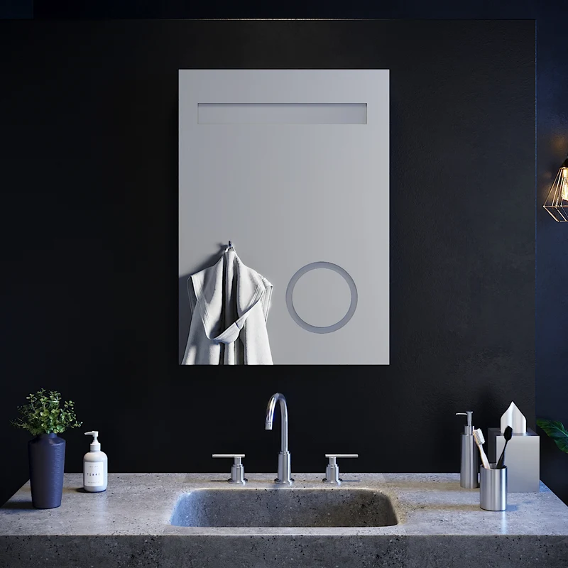 SIRHONA Miroir led 50x70 CM Miroir de salle de bains avec éclairage LED Miroir Cosmétiques Mural Lumière Illumination avec Prise Rasoir Bouton de commutation
