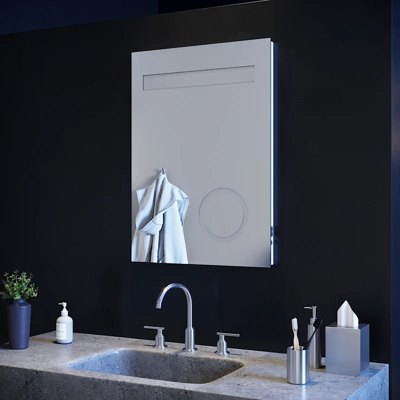 SIRHONA Miroir led 50x70 CM Miroir de salle de bains avec éclairage LED Miroir Cosmétiques Mural Lumière Illumination avec Prise Rasoir Bouton de commutation