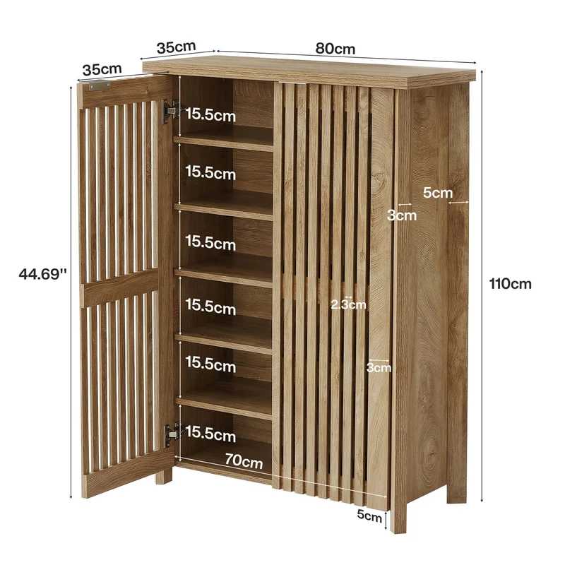Tribesigns Meuble à chaussures 80 × 35 × 111 cm avec 2 portes à lattes, étagère à chaussures à 6 niveaux pour l'entrée