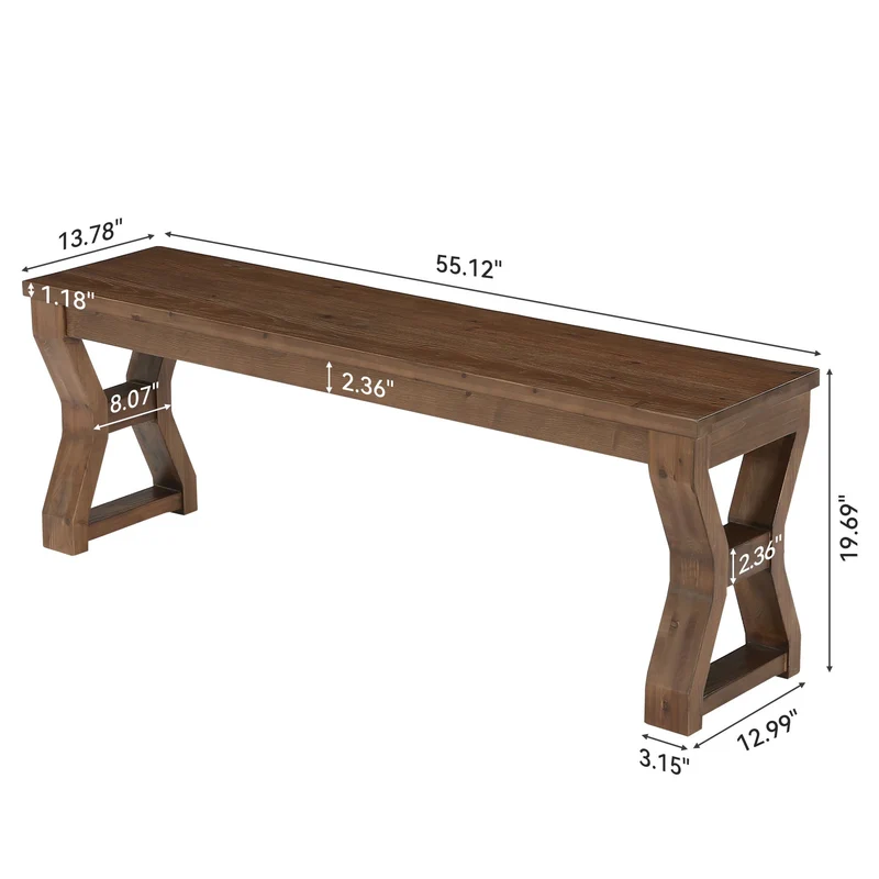 Tribesigns Banc en bois massif de 140 cm avec pieds en X, Banc à chaussures pour entrée avec rangement ouvert