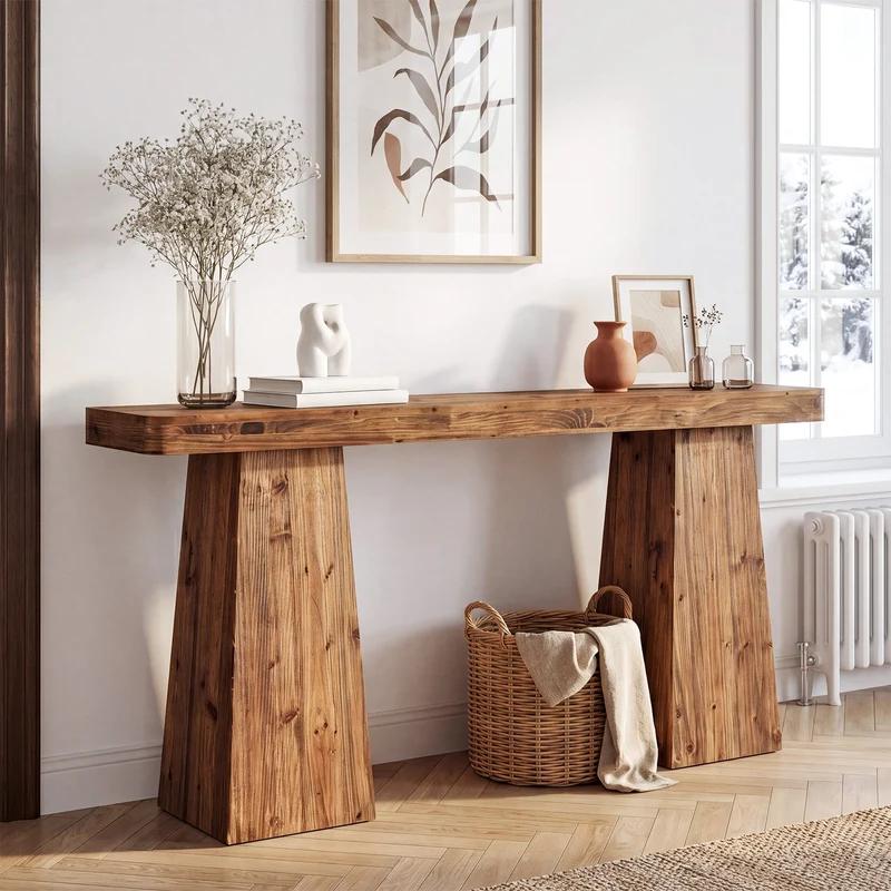 Tribesigns Console en bois massif de 160 cm, Table d'appoint étroite à placer derrière le canapé