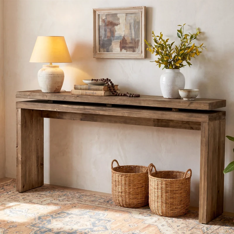 Tribesigns Console en bois massif de 160 cm, Table d'entrée étroite de style champêtre