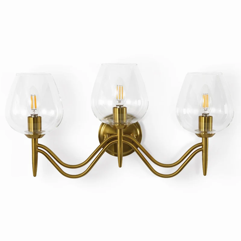 Applique murale de salle de bain à 3 lumières 58 cm en laiton avec miroir et verre transparent, douille E14