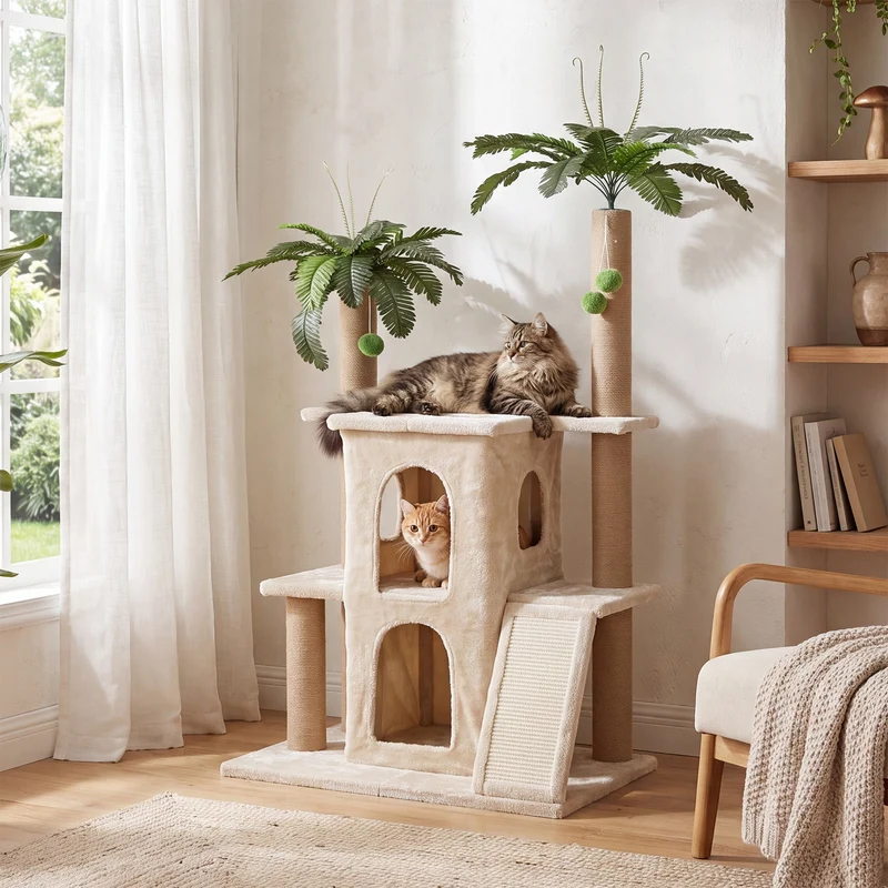 Tribesigns Arbre à chat avec 2 niches en peluche et poteaux en sisal, Grand arbre à chat pour plusieurs chats d'intérieur