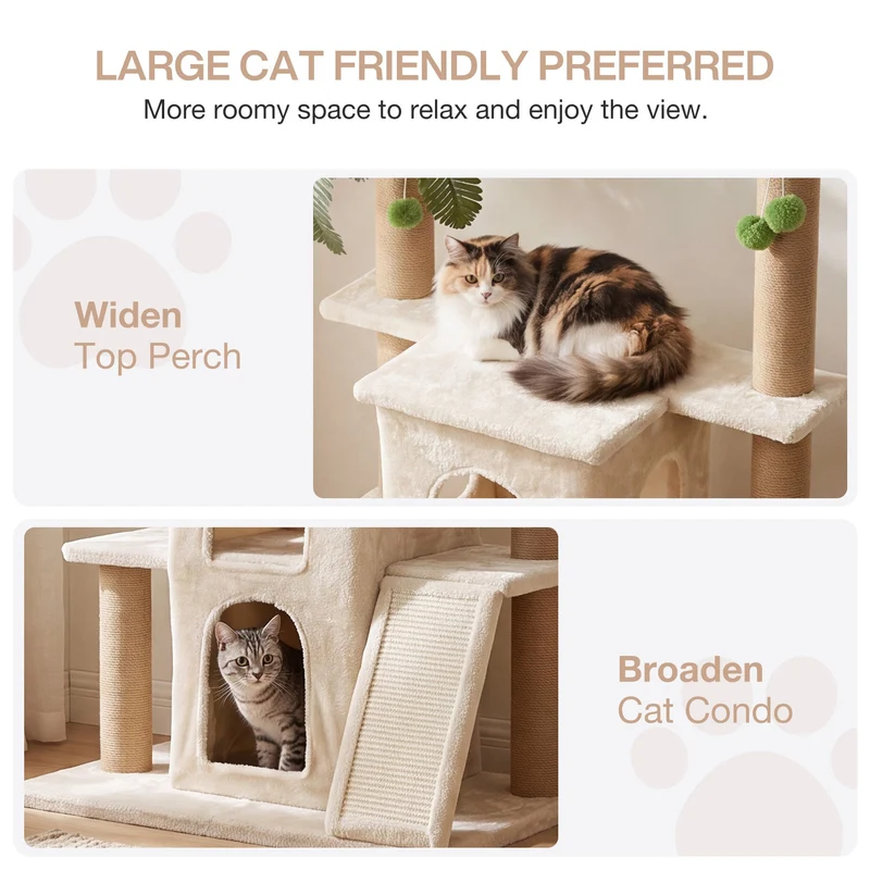 Tribesigns Arbre à chat avec 2 niches en peluche et poteaux en sisal, Grand arbre à chat pour plusieurs chats d'intérieur