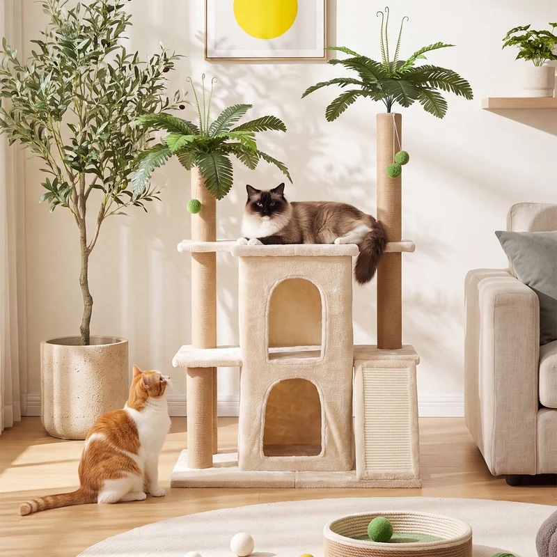 Tribesigns Arbre à chat avec 2 niches en peluche et poteaux en sisal, Grand arbre à chat pour plusieurs chats d'intérieur