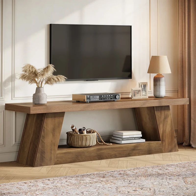 Tribesigns Meuble TV bas 160 cm pour téléviseurs style rustique avec étagères ouvertes
