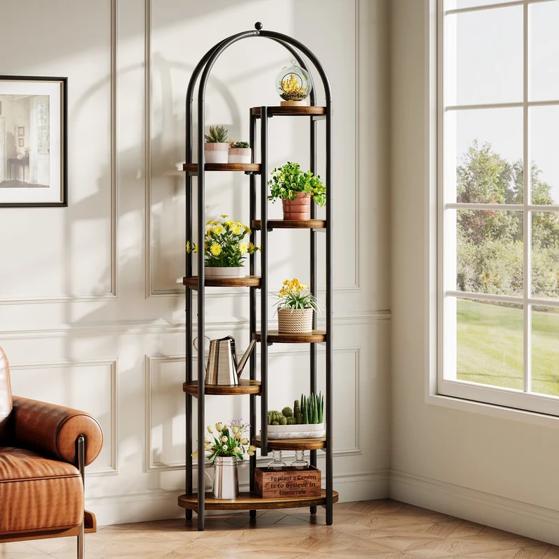Étagère à plantes de 180 cm de haut avec 8 étagères, Support pour 10 plantes Étagère d'angle avec structure métallique