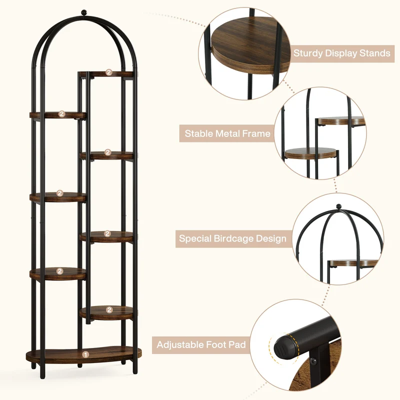 Étagère à plantes de 180 cm de haut avec 8 étagères, Support pour 10 plantes Étagère d'angle avec structure métallique
