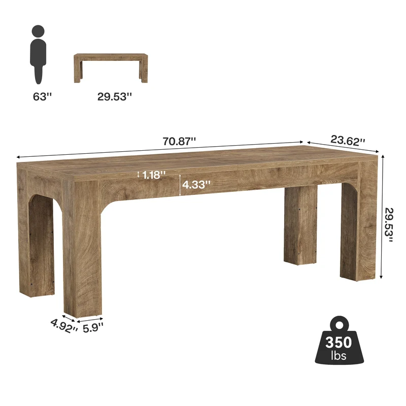 Tribesigns Table de salle à manger rectangulaire de 180 cm pour 4 à 6 personnes de style campagnard avec pieds robustes