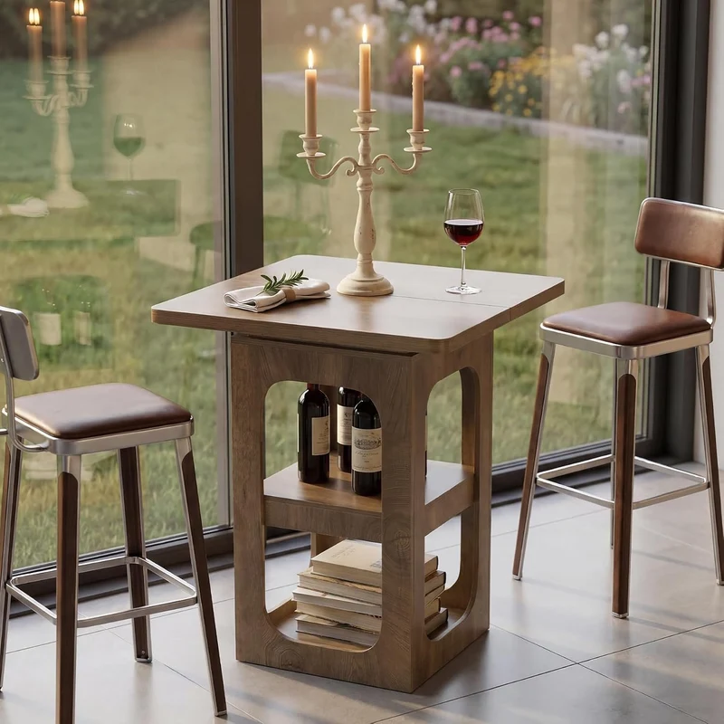 Tribesigns Table de bar carrée 80 cm avec 3 étagères, Table haute en bois pour cuisine, bar, salle à manger, bistro, petits espaces, appartement