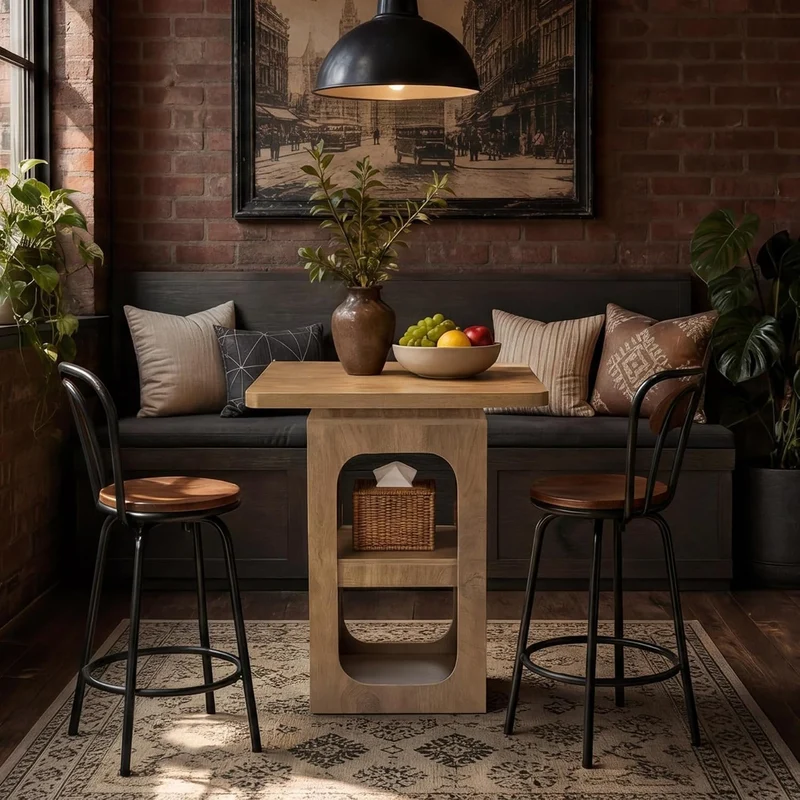 Tribesigns Table de bar carrée 80 cm avec 3 étagères, Table haute en bois pour cuisine, bar, salle à manger, bistro, petits espaces, appartement