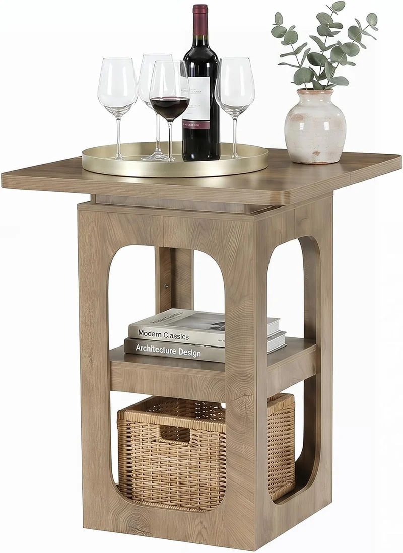 Tribesigns Table de bar carrée 80 cm avec 3 étagères, Table haute en bois pour cuisine, bar, salle à manger, bistro, petits espaces, appartement