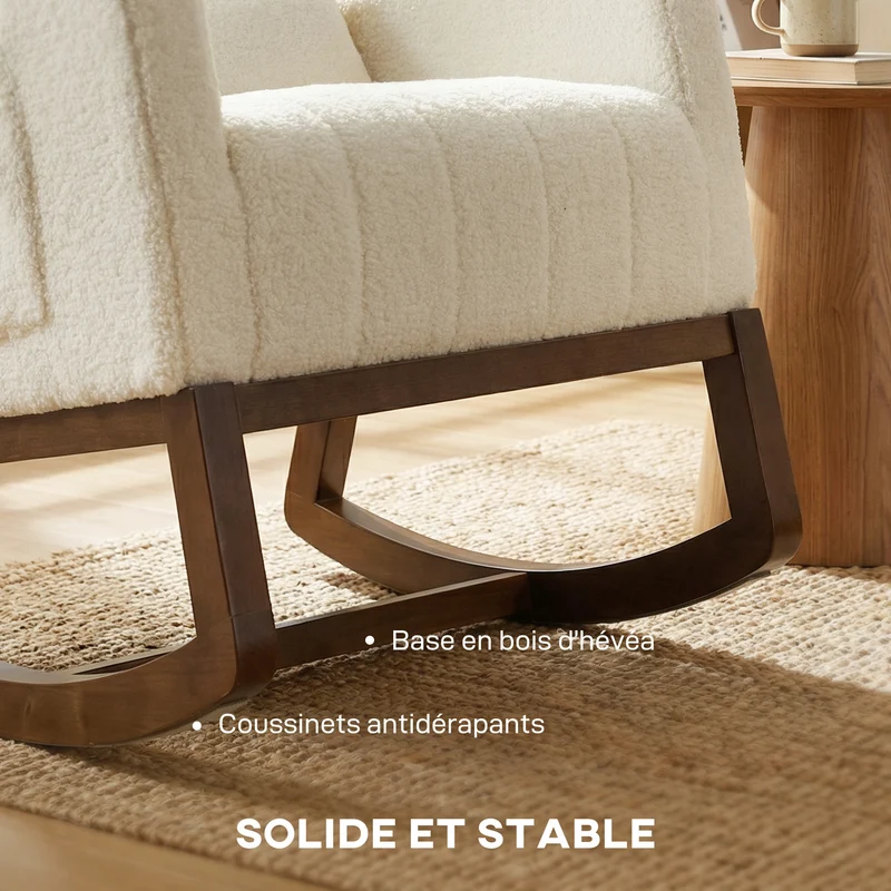 Fauteuil à bascule salon 67 x 97 x 110 cm assise rembourrée très épaisse dossier haut scandinave cosy en polyester crème 21_0003639