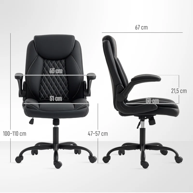 Fauteuil de bureau ergonomique 65 x 67 x 100-110 cm accoudoirs réglables pivotante 360° design contemporain en PU noir 21_0006301