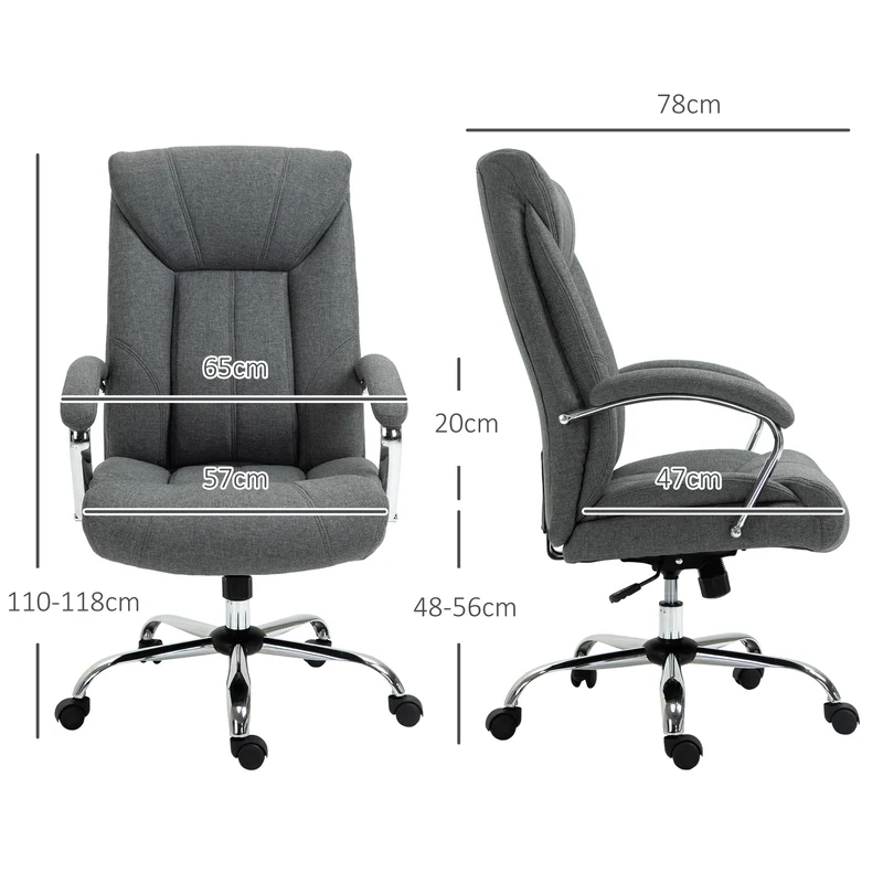 Fauteuil de bureau dossier haut ergonomique 65 x 78 x 118 cm réglable fonction bascule moderne épuré bureau en lin gris 21_0006209