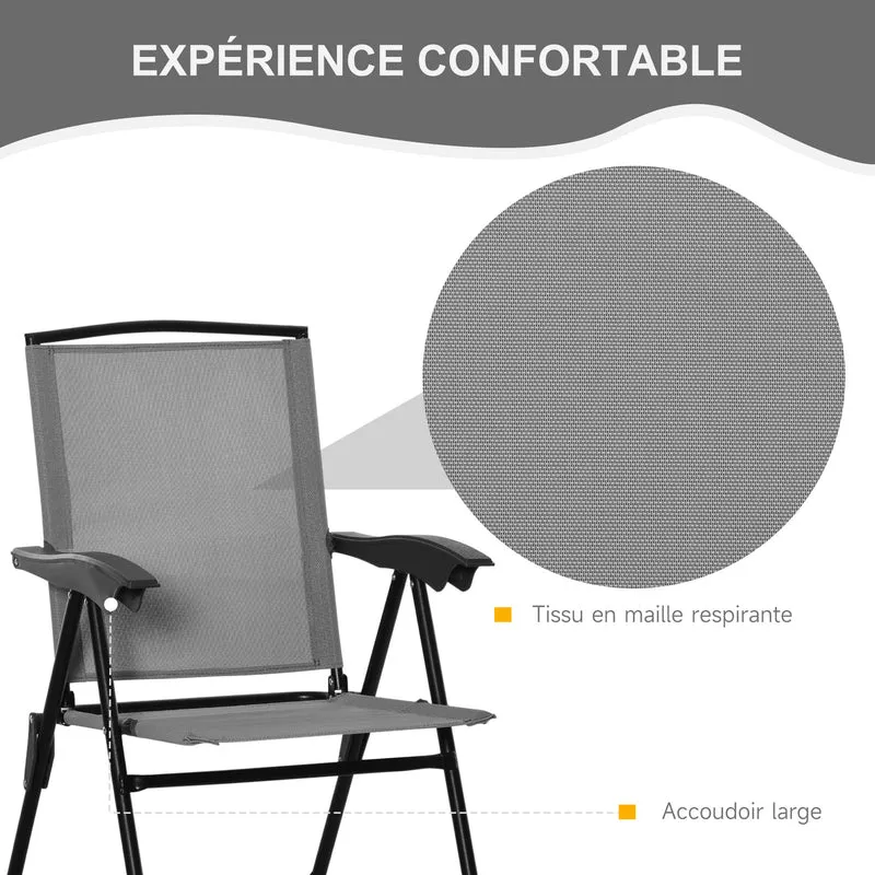 Ensemble de jardin 3 pièces 90 x 60 x 70 cm chaises pliables multi positions gain de place contemporain en métal gris 21_0004604