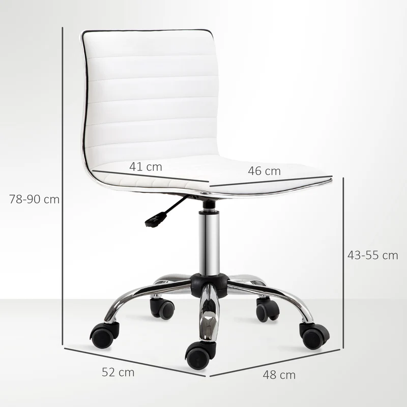 Chaise de bureau sans accoudoirs hauteur réglable 48 x 52 x 78-90 cm assise rembourrée contemporain épuré en PU blanc 21_0006145
