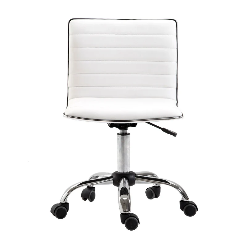 Chaise de bureau sans accoudoirs hauteur réglable 48 x 52 x 78-90 cm assise rembourrée contemporain épuré en PU blanc 21_0006145