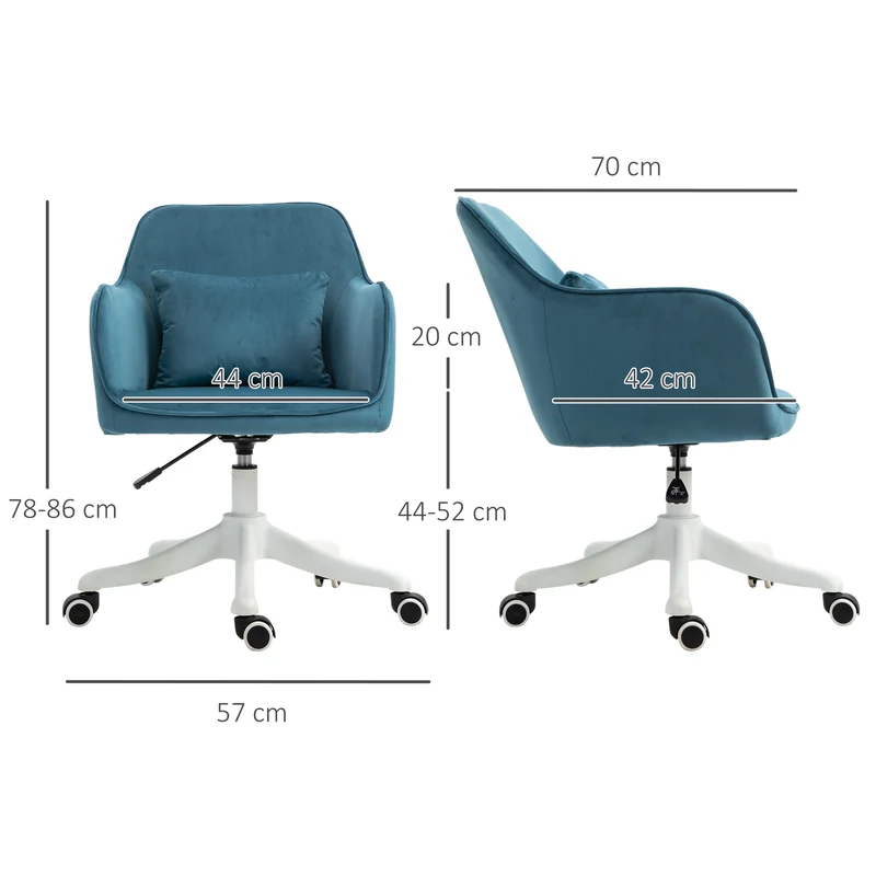 Chaise de bureau 55 x 70 x 78-86 cm pivotante 360° massante coussin lombaire réglable contemporain en polyester bleu 21_0006183