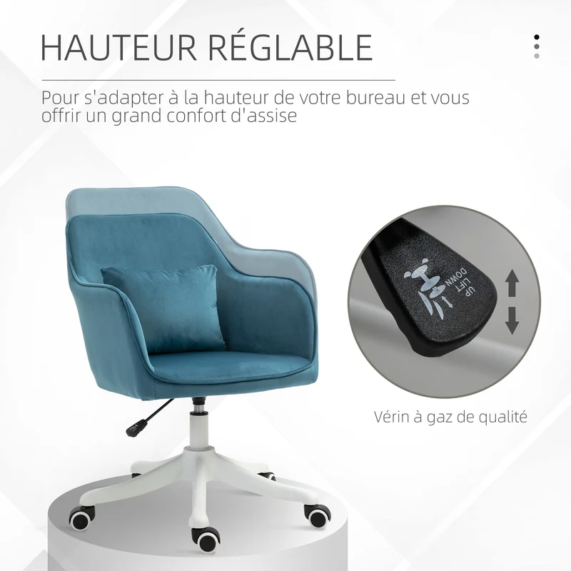 Chaise de bureau 55 x 70 x 78-86 cm pivotante 360° massante coussin lombaire réglable contemporain en polyester bleu 21_0006183