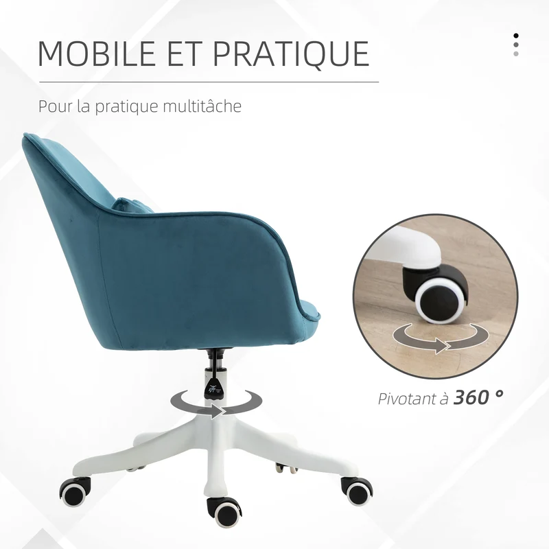 Chaise de bureau 55 x 70 x 78-86 cm pivotante 360° massante coussin lombaire réglable contemporain en polyester bleu 21_0006183