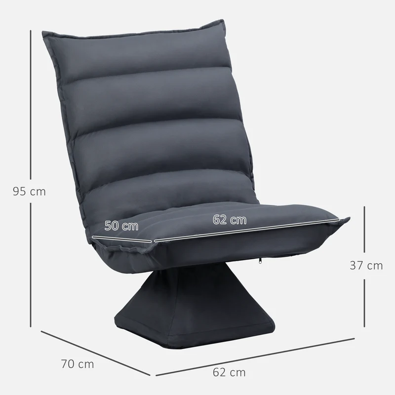Fauteuil de sol pivotant 360° dossier réglable 62 x 70 x 95 cm assise épaisse design capitonné en microfibre gris foncé 21_0003080