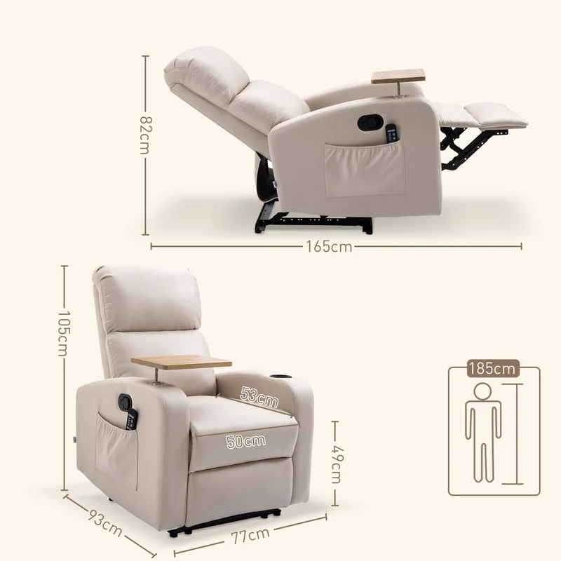 Fauteuil de relaxation massant 77 x 93 x 105 cm inclinable 145° repose-pieds escamotable moderne en microfibre beige 21_0000821