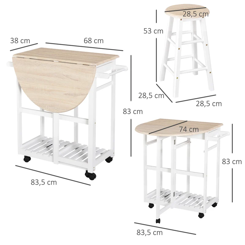 Ensemble table de bar pliable avec 2 tabourets 83.5 x 74 x 83 cm gain de place modulable contemporain cosy en MDF blanc 21_0000988