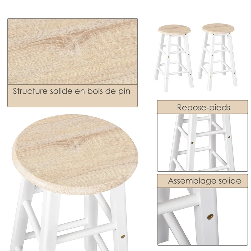 Ensemble table de bar pliable avec 2 tabourets 83.5 x 74 x 83 cm gain de place modulable contemporain cosy en MDF blanc 21_0000988