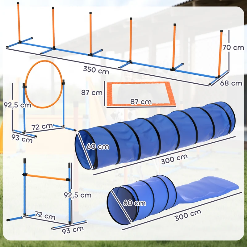 Ensemble d'agilité pour chien parcours 350 x 68 x 70 cm sauts réglables tunnel stabilisé moderne en tissu oxford orange 21_0007531