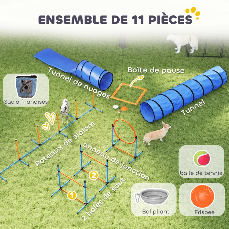 Ensemble d'agilité pour chien parcours 350 x 68 x 70 cm sauts réglables tunnel stabilisé moderne en tissu oxford orange 21_0007531