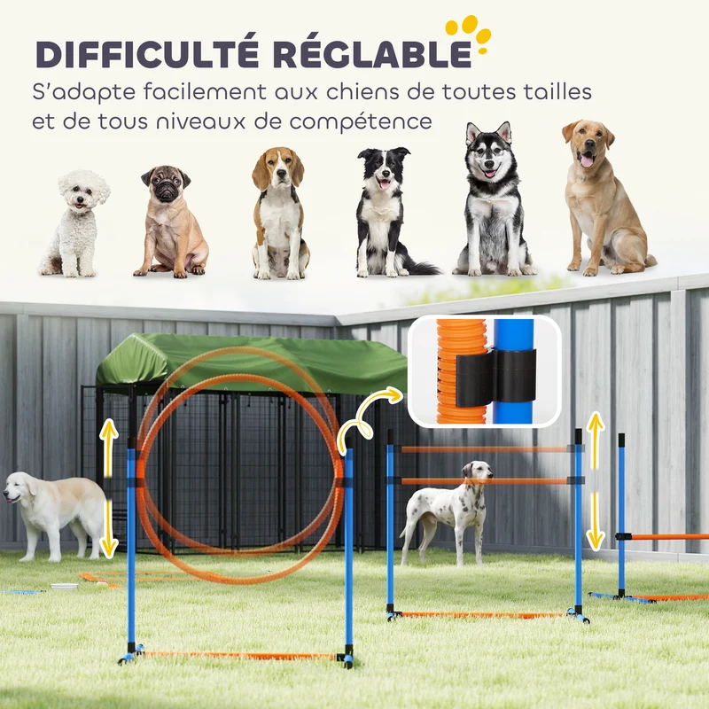 Ensemble d'agilité pour chien parcours 350 x 68 x 70 cm sauts réglables tunnel stabilisé moderne en tissu oxford orange 21_0007531