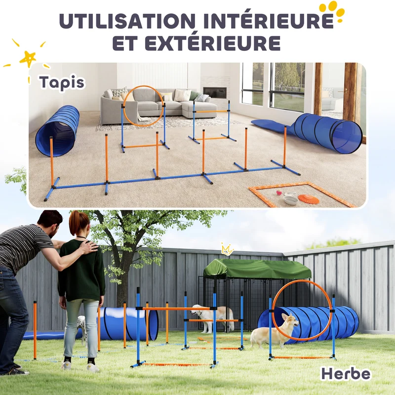 Ensemble d'agilité pour chien parcours 350 x 68 x 70 cm sauts réglables tunnel stabilisé moderne en tissu oxford orange 21_0007531