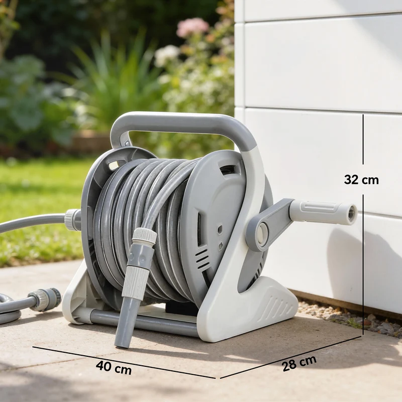 Enrouleur de tuyau d'arrosage mural et portable jardin 40 x 28 x 32 cm enroulement facile antirouille moderne en PP gris 21_0005596