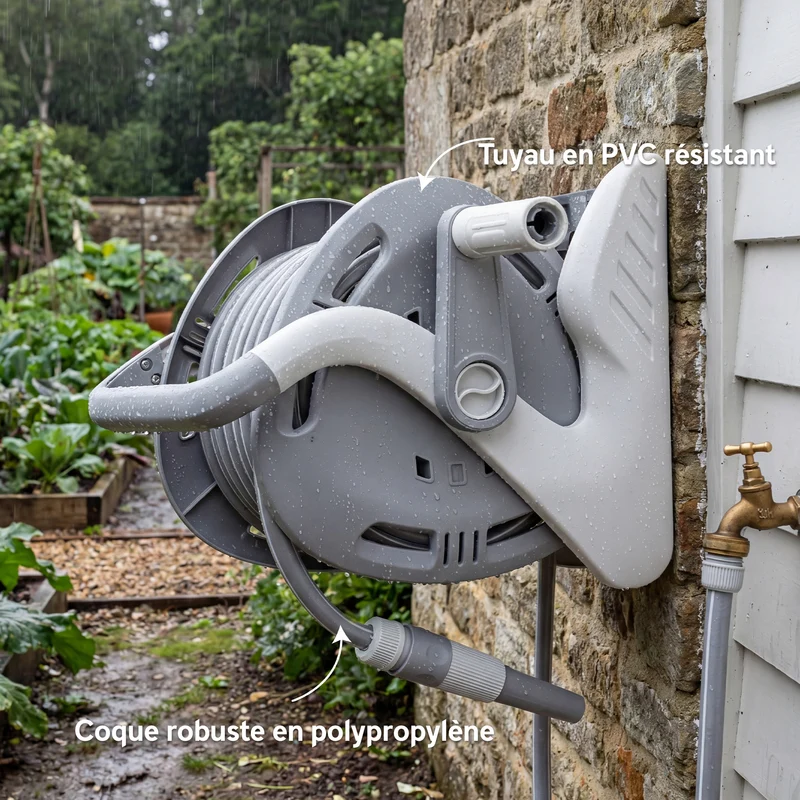 Enrouleur de tuyau d'arrosage mural et portable jardin 40 x 28 x 32 cm enroulement facile antirouille moderne en PP gris 21_0005596