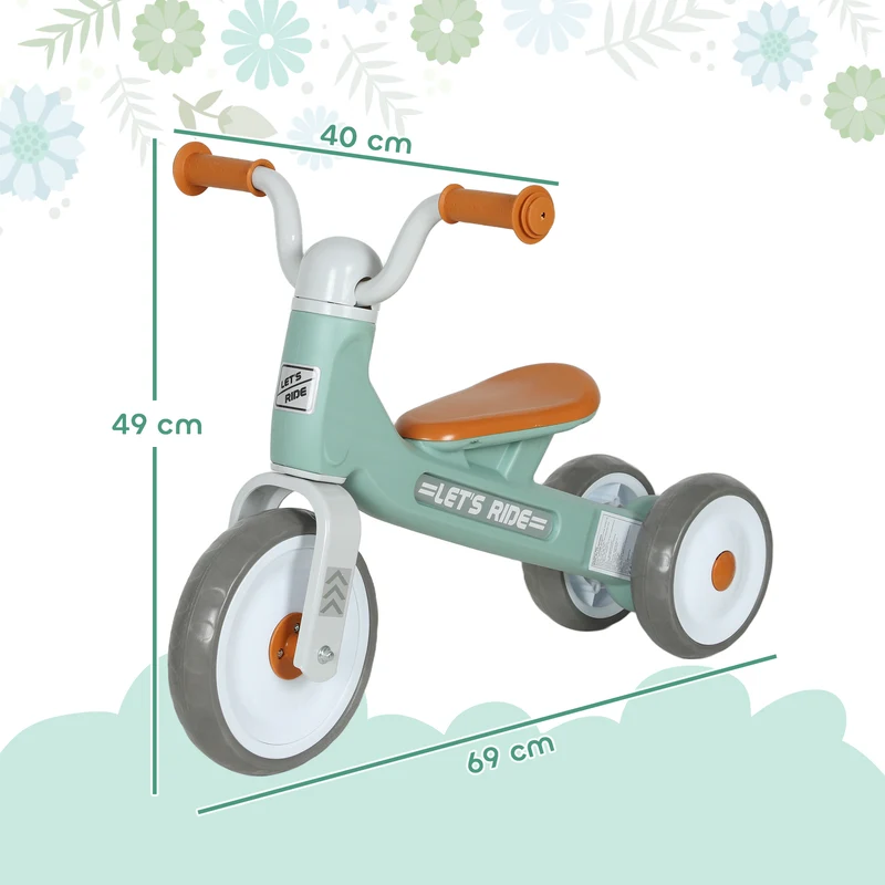 Draisienne bébé 1-3 ans 69 x 40 x 49 cm apprentissage équilibre roues silencieuses style scandinave cosy en métal vert 21_0000629
