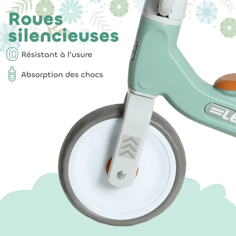 Draisienne bébé 1-3 ans 69 x 40 x 49 cm apprentissage équilibre roues silencieuses style scandinave cosy en métal vert 21_0000629