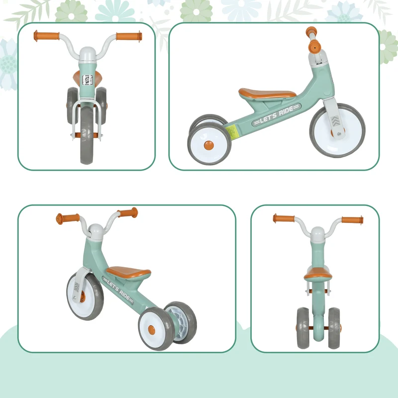 Draisienne bébé 1-3 ans 69 x 40 x 49 cm apprentissage équilibre roues silencieuses style scandinave cosy en métal vert 21_0000629