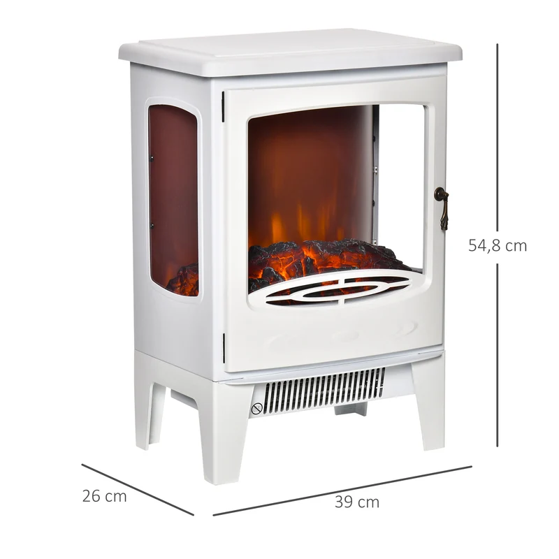 Cheminée électrique poêle néo-rétro salon 39 x 26 x 54,8 cm chauffage réglable flammes réalistes cosy en acier blanc 21_0001118