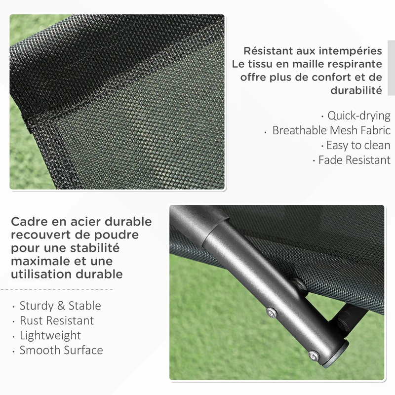 Chaise longue à bascule jardin terrasse 61 x 155 x 88 cm assise ergonomique têtière incluse moderne en textilène noir 21_0004480